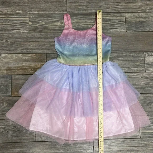 Zunie Girl’s Dress Size 10/12 Pink Ombre Sparkle Glitter Sleeveless Tiered M L - Picture 5 of 10